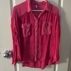 Free peoplee pink shirt, size med, sheer material